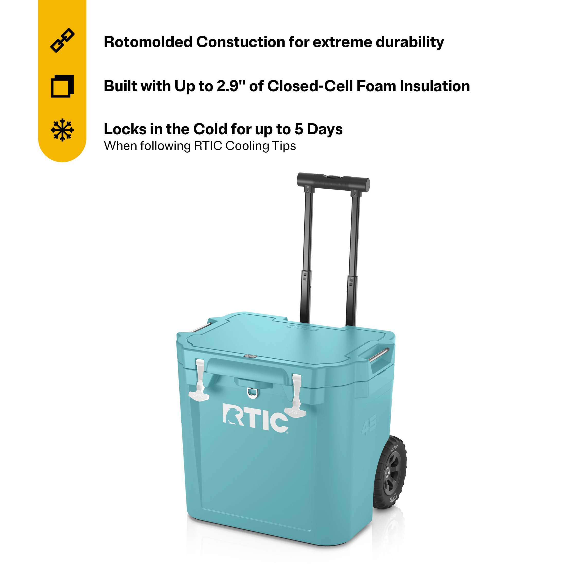 RTIC 45 QT Ultra-Tough Wheeled Hard-Sided Ice Chest Cooler, Fits 60 Cans, Lagoon