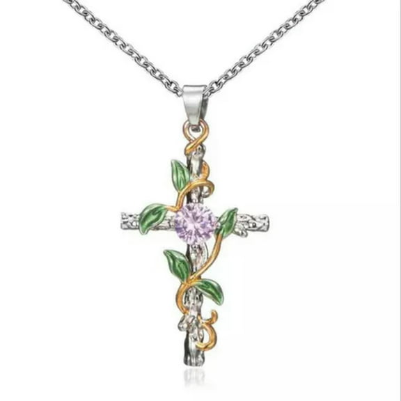 HOOUN Retro Vines Ivy Cross Necklace Lucky Jewelry for Women Christian Gift-Gold and Silver