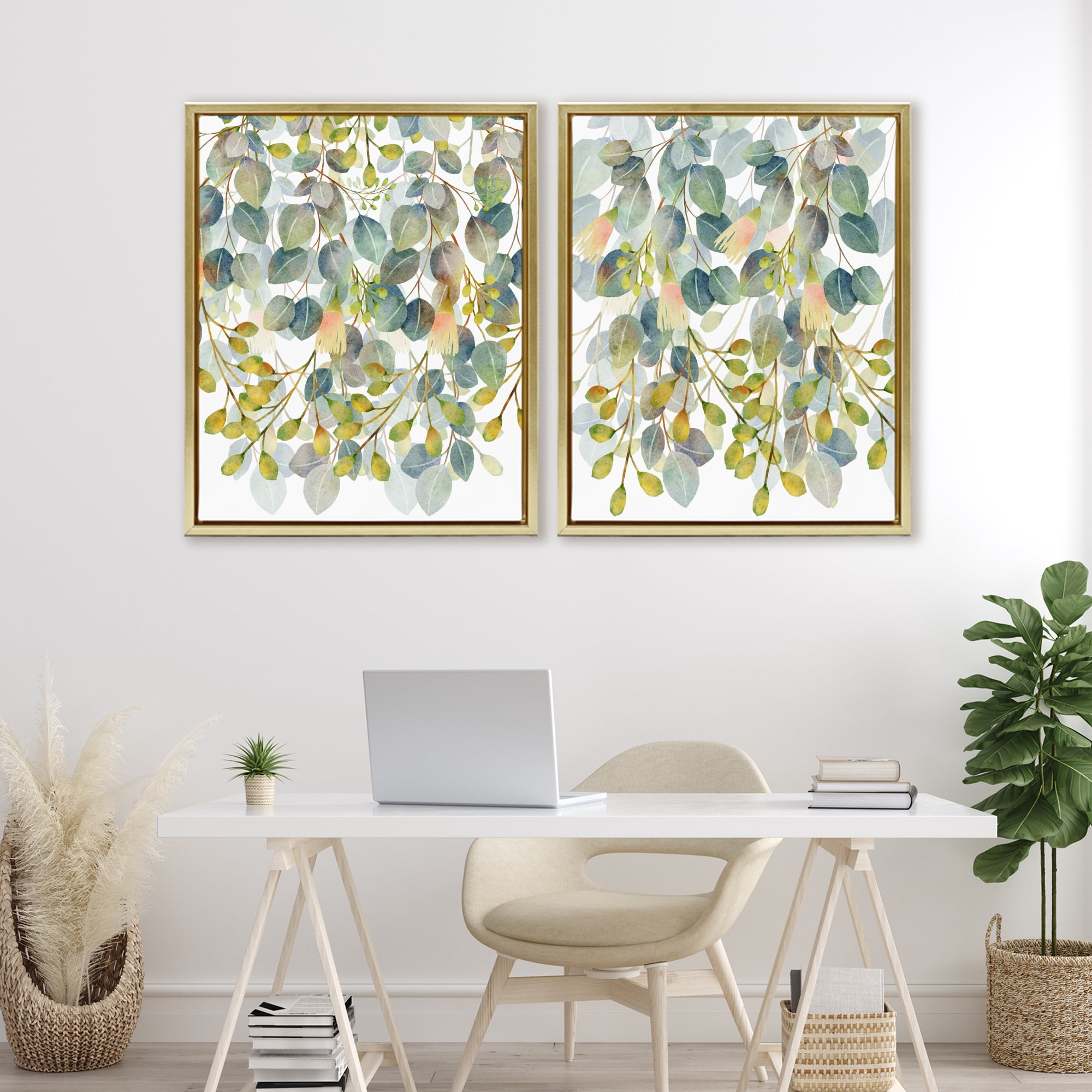 Stupell Industries Layered Ivy Hanging Botanicals 2 Piece Gold Framed Floater Canvas Set, design by Marcus Prime