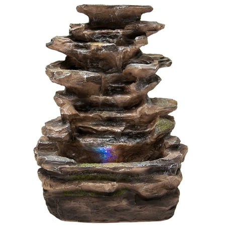 Best Choice Products Tabletop Fountain Waterfall with Multicolor LED Lights for Home, Indoor, (Best Tabletop Water Fountain)