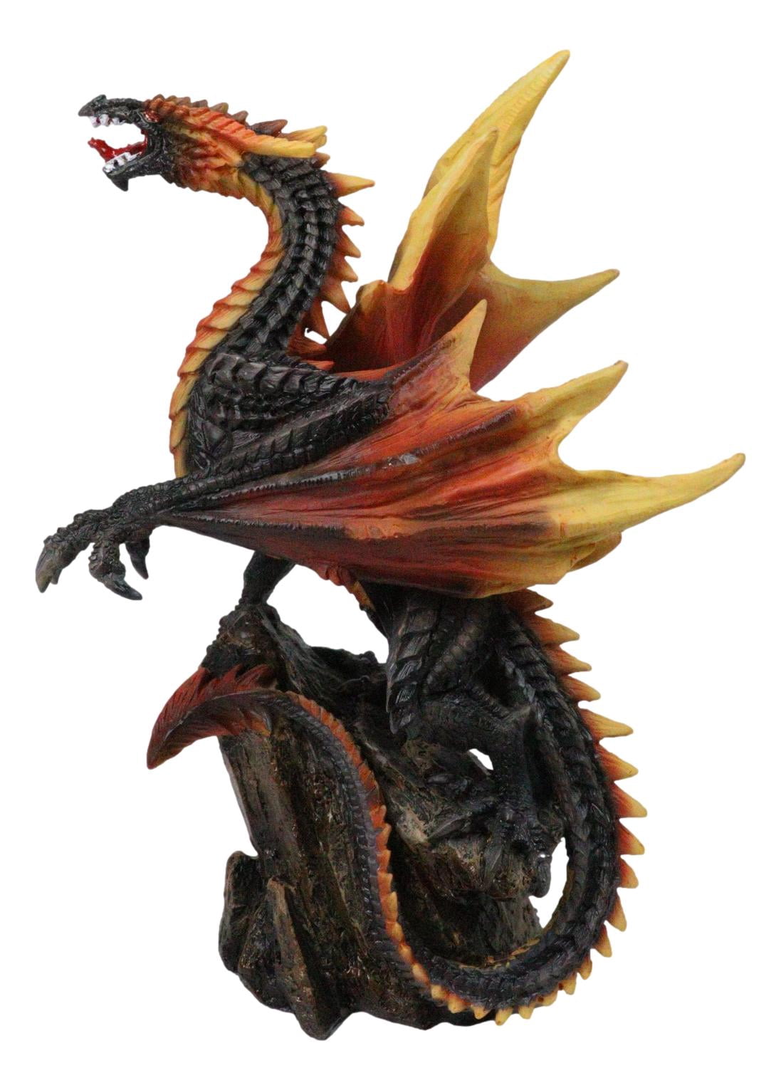 Vulcan Rock Dragon with Fire Wings and Spikes On Volcano Stone Mountain Figurine