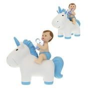 Mega Favors Keepsake Figurine 8" Baby Boy Holding Pacifier And Blue Unicorn | Awesome Decorations or Party Favors | for Pregnancy Announcements, Gender Reveals, Birthday and Special Celebrations