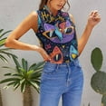 thumbnail image 5 of Colorful Cat Faces With Sunglasses Pattern Blouses Women Bow Tops Elegant Sleeveless Office Work Shirt Casual Holiday Women's Tops, 5 of 6