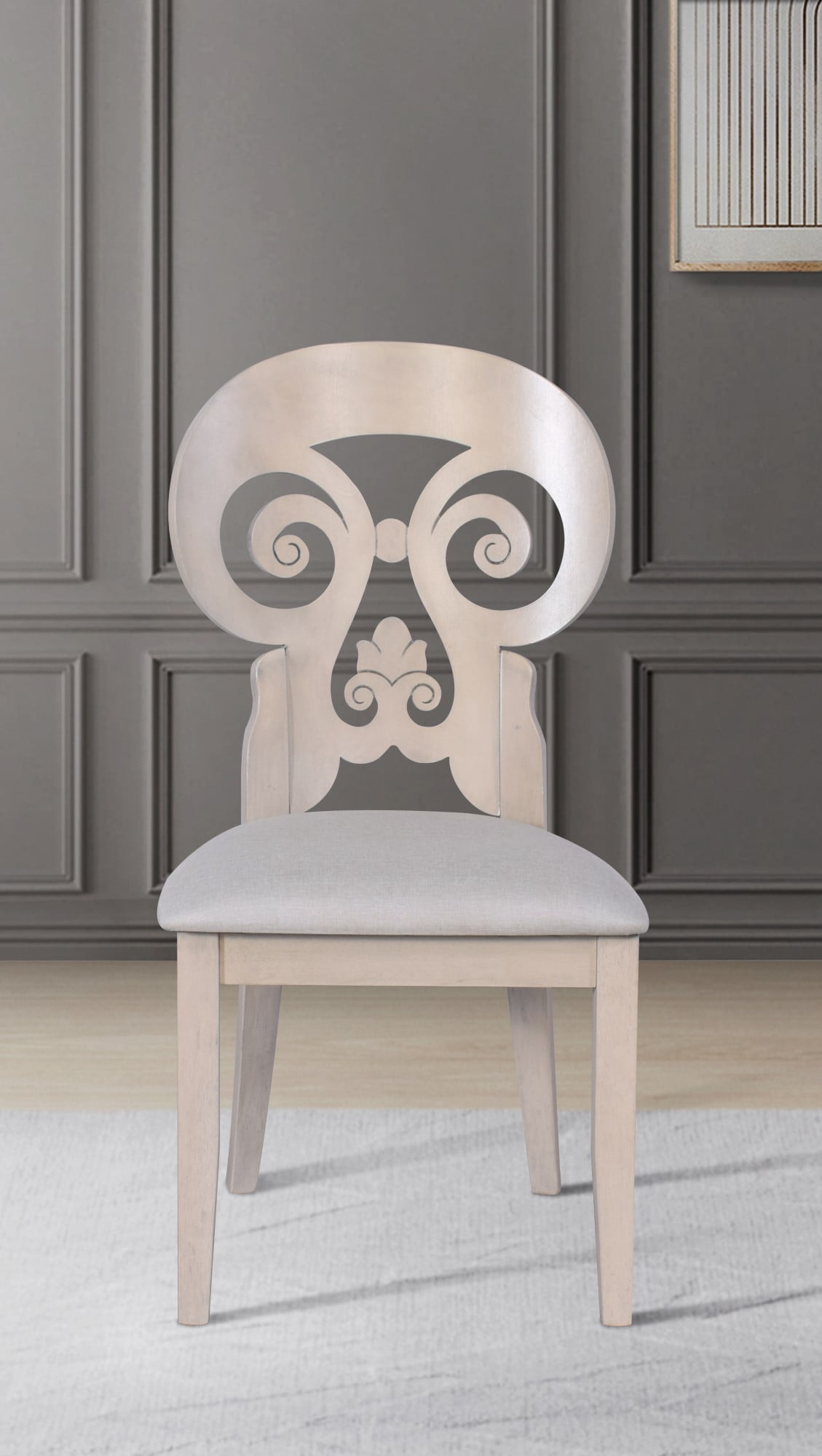 Home Design Rahma 7-Piece Dining Set, Warm Gray/Taupe, Rectangular Table with Decorative Back Cushioned Chairs, Classic Style
