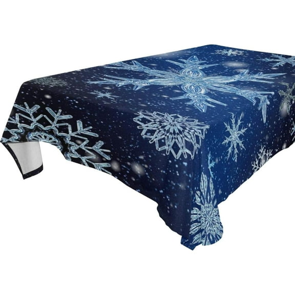 SKYSONIC 60"x108" Square Tablecloth with Winter Realistic Snowflakes Prints, Anti-Wrinkle and Smooth Table Cloth for Kitchen/Home Party Decoration