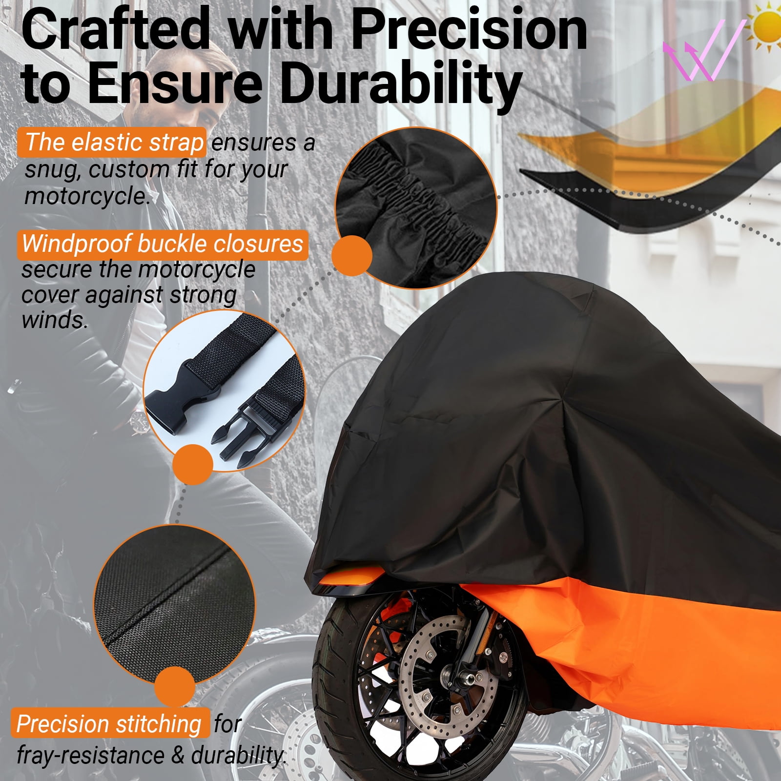 Motorcycle Cover Waterproof Outdoor Universal Heavy Duty Weather Durable Quality Waterproof Sun Outdoor Protection Scooter Shelter Tear Proof Fits up to 104" Motorcycles Bike Vehicle
