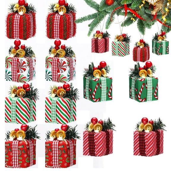 Triani 12Pcs Christmas Tree Mini Gift Boxes 1.57" Christmas Tree Ornaments Present Decoration Packages Present Box Christmas Decor (Vibrant Color)