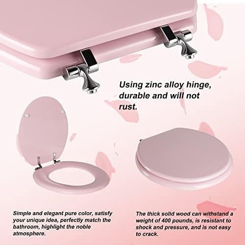 Pink Round Toilet Seat Natural Wood Toilet Seat with Zinc Alloy Hinges, Easy to Install also Easy to Clean, Scratch Resistant Toilet Seat by  (Round, Pink)