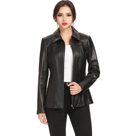 Women S Ellen Zip Front New Zealand Lambskin Leather Jacket Plus Size