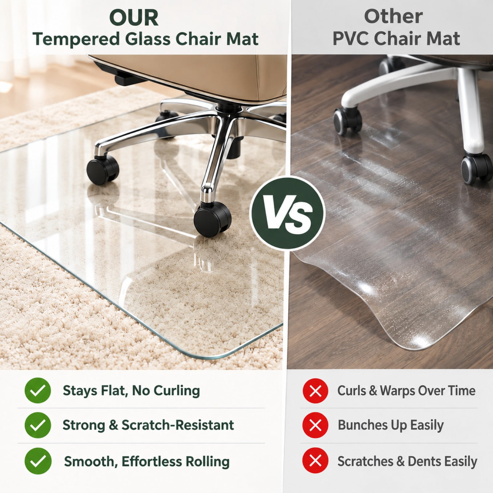 Anyrose 34"x46" Tempered Glass Office Chair Mat