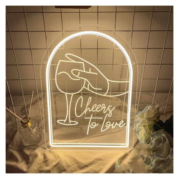 Letrero De Neón LED Cheers To Love, Luz Blanca Cálida, Decoración Alimentada Por USB Para Bodas Y Fiestas Aniversario, 30cmx38cm