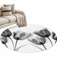 thumbnail image 2 of Tulip Black White Round Area Rug 3 FT, Small Kitchen Bathroom Mats, Spring Floral Botanical Bloom Washable Indoor Outdoor Throw Runner Carpet Non-Shedding Doormat for Table Shower Sofa Entryway, 2 of 8