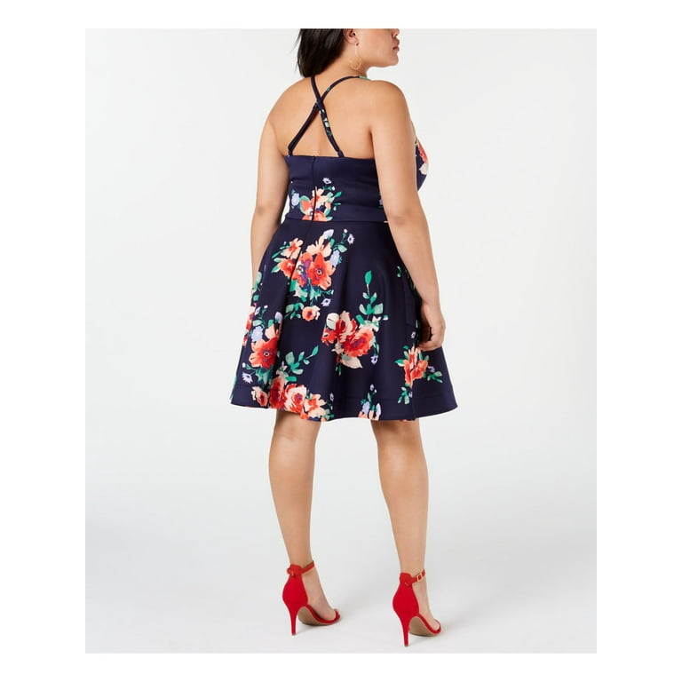 MY MICHELLE Womens Black Floral Spaghetti Strap Square Neck Knee Length Party Fit Flare Dress 20 Walmart
