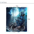 thumbnail image 3 of Octopus Pirate Ship Shower Curtain 72Wx72H Nautical Ocean Kraken Sea Waves Kids Boys Man Bathroom Curtain Set Vintage Sailboat Navy Moon Night Bath Curtain Fabric Bathroom Decor with 12 Hooks, 3 of 5