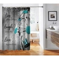 thumbnail image 5 of Teal Floral Shower Curtain, Live Laugh Love Inspirational Quote Turquoise White Daisy Flower Blue Butterfly Modern Bathroom Decor, Waterproof Fabric Shower Curtain Set, 72 X 72 Inch, Raindrop, 5 of 6