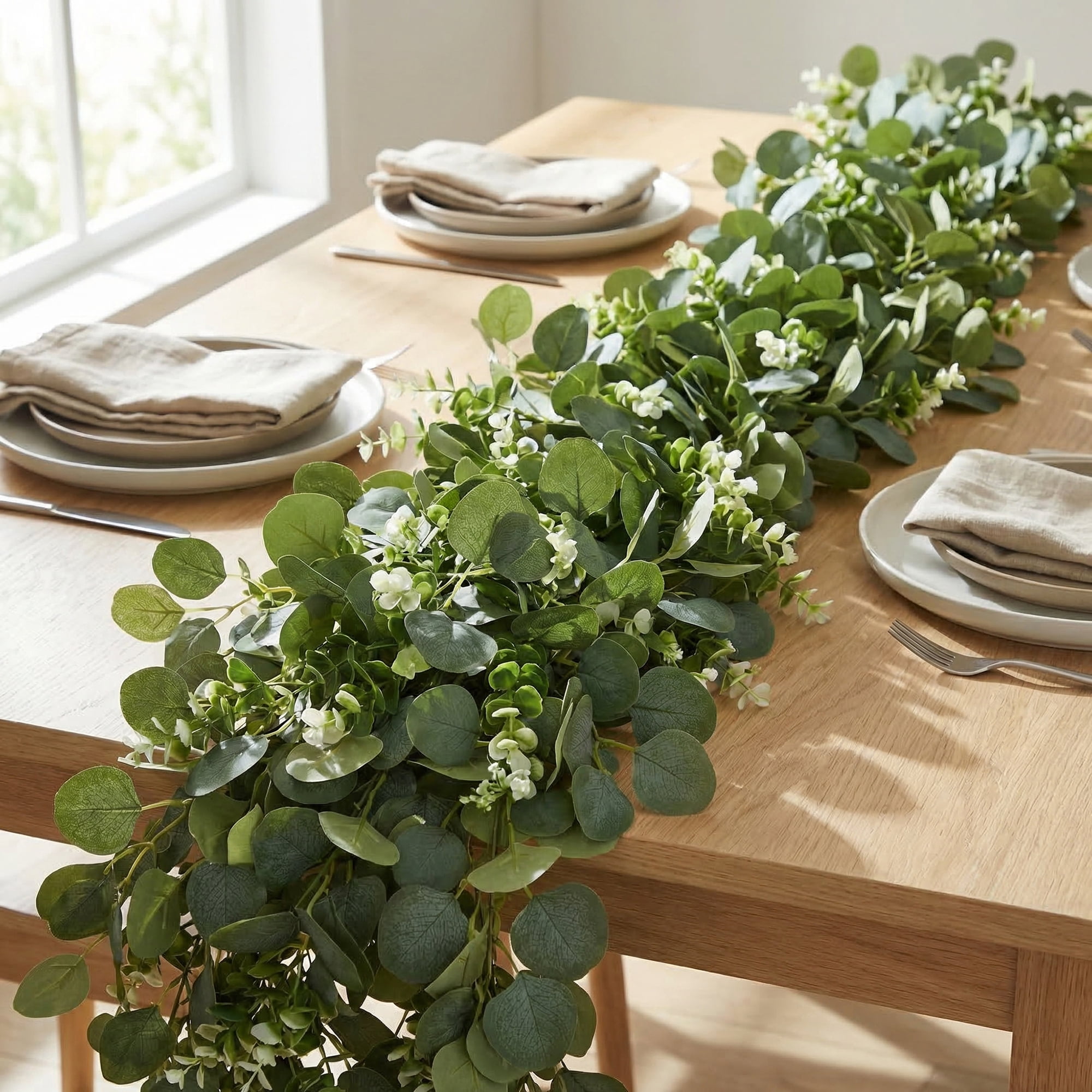 Unique Bargains 4Pcs Artificial Eucalyptus Garland Faux Runner Rose Waterweed Vine 71inch