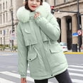 thumbnail image 2 of Lovskoo 2024 Women's Winter Coats Fleece Parkas Anoraks Hooded Thick Warm Long Sleeve Plush Cotton Jacket with Large Collar and Waistband Cotton Jacket Green, 2 of 8