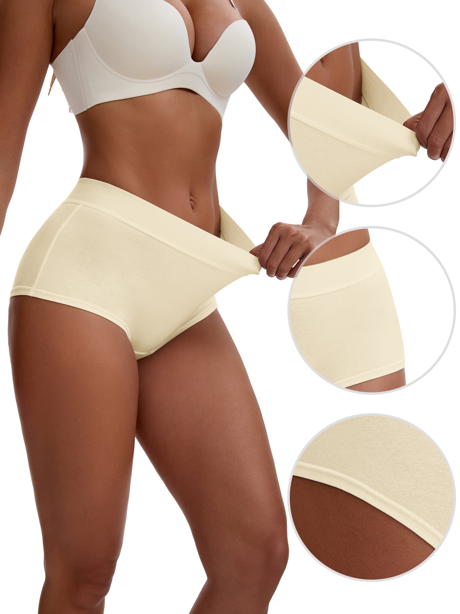 Unique Bargains Women's High Waist Tummy Control Elastic Waistband Boyshorts L Beige