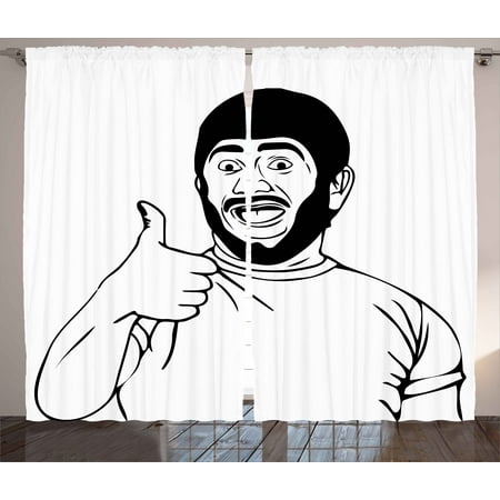 - Humor Curtains 2 Panels Set, Lol Happy Guy with Thumbs Up Bodily Gesture Cool Sounds Good Style Graphic Print, Window Drapes for Living Room Bedroom, 108W X 63L Inches, Black and White, by Ambesonne