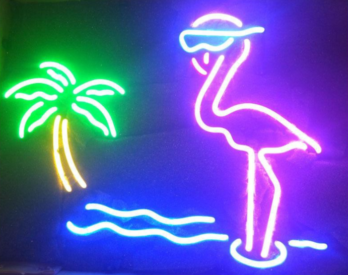 Pink Flamingo Palm Tree 17"x14" Neon Sign Lamp Light Beer With Dimmer 