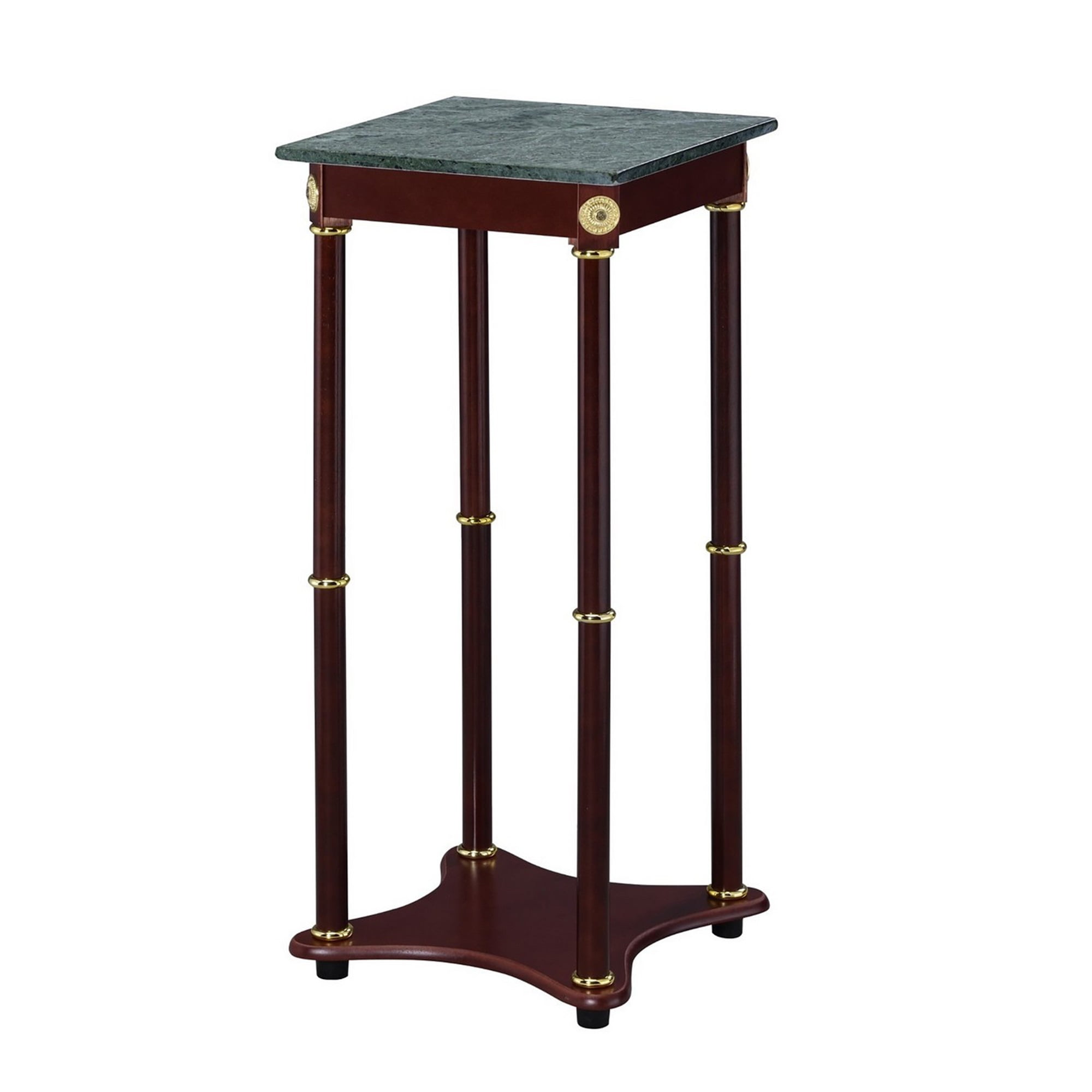Wooden Plant Stand with Marble Top, Cherry Brown