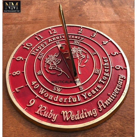 NauticalMart 40th Ruby Wedding Anniversary Sundial Gift Him or Her, Husband or Wife, Parents, Grand Parents, Couples to Celebrate Anniversary Unique Gift (40th Anniversary)