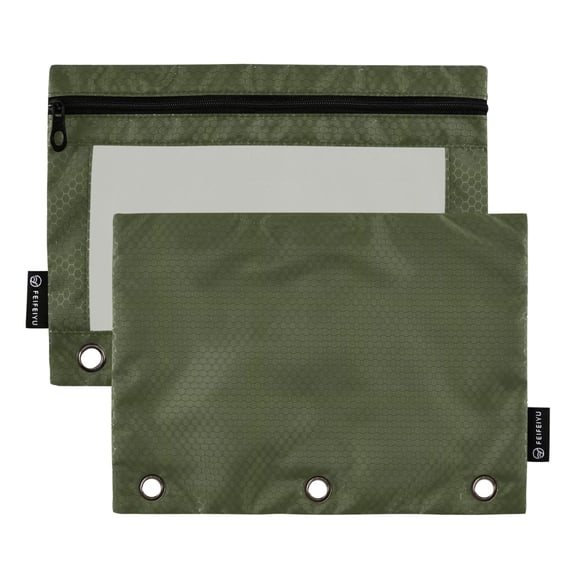 ALAZA 2 Pack Pencil Pouch Olive Green Solid Pencil Case for 3 Ring Binder Clear Window Pencil Bag Organizers