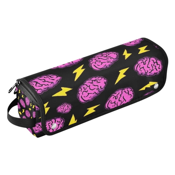 Hair Tools Storage with Heat Resistant Mat- Purple Brain Printed Curling Iron Travel Bag/Flat Iron Case for Women