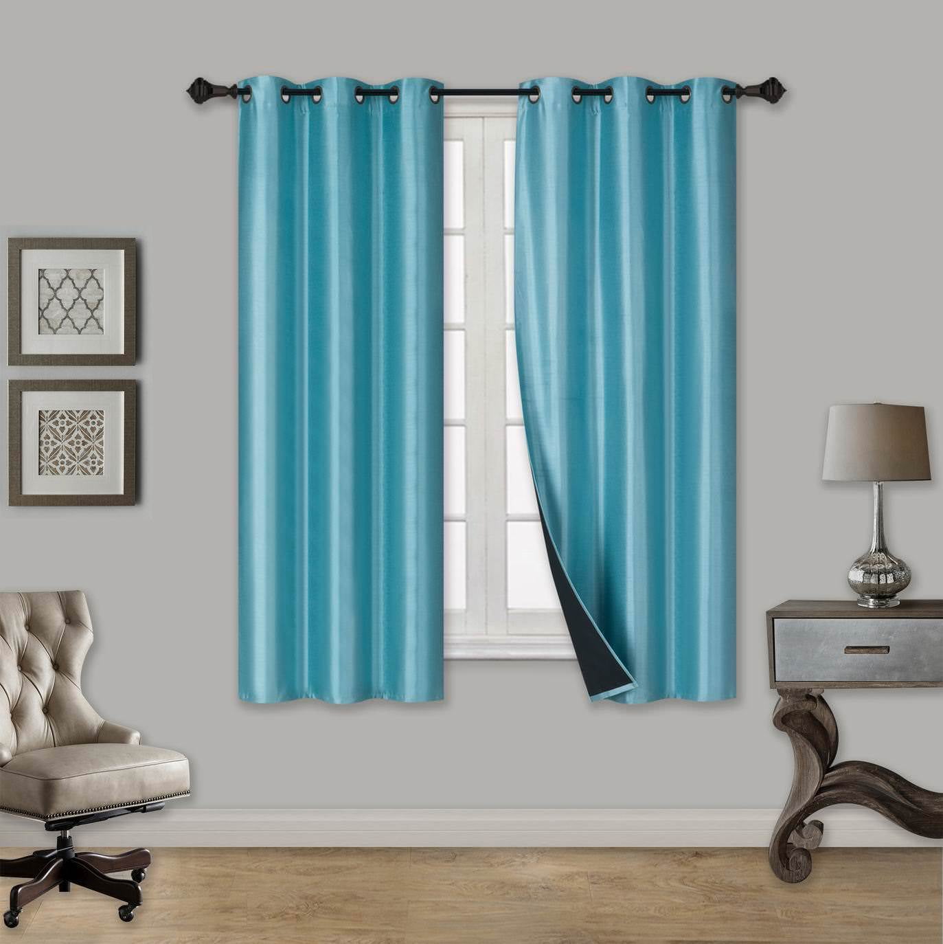 Elio Teal Blue 2-Piece 100% Thermal Blackout Grommet Window Curtain
