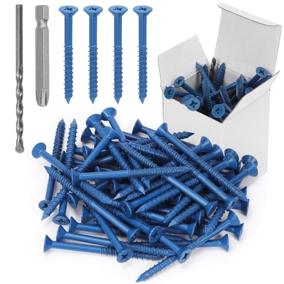 Swpeet 52Pcs 1/4" x 3-1/4" Flat Head Concrete Screw Anchors with Screwdriver Bit and Drill Bit Assortment Kit, Concrete Screws Self Tapping Cement Sc