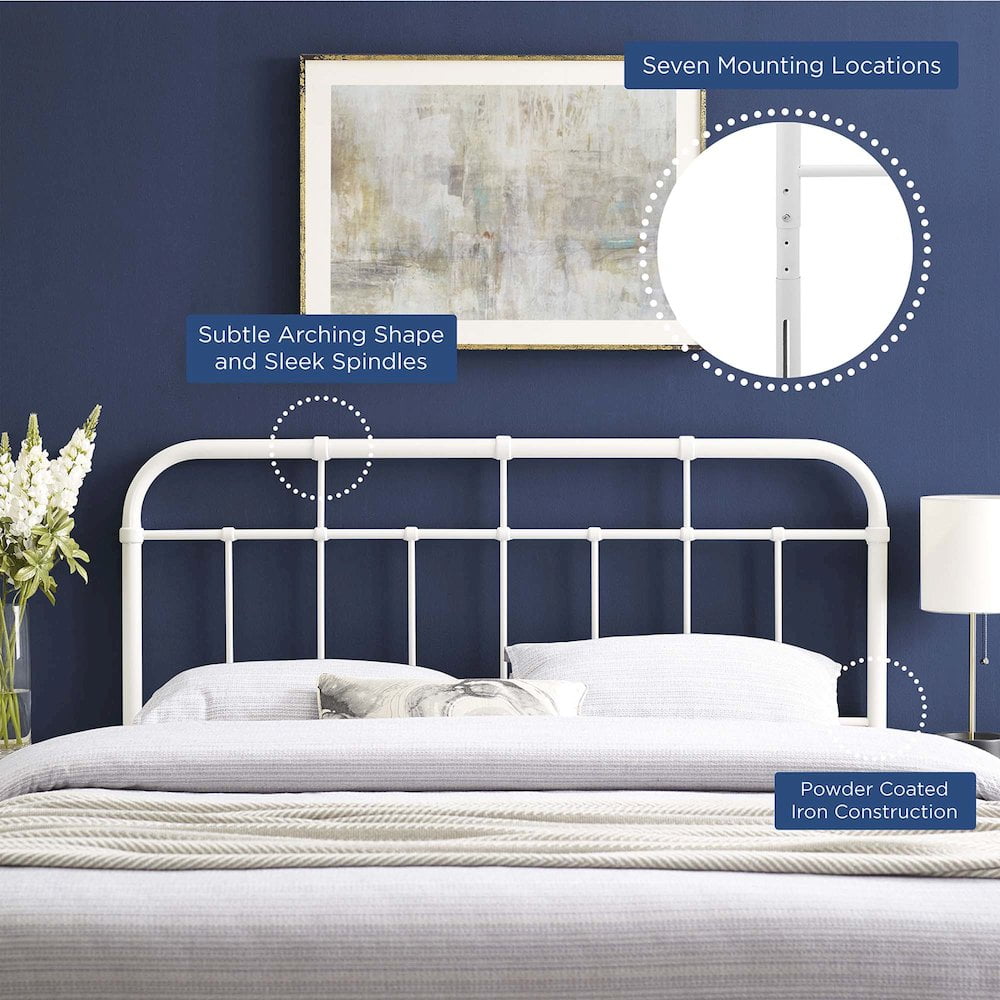 Modway Alessia Modern Farmhouse Queen Metal Spindle Headboard in White