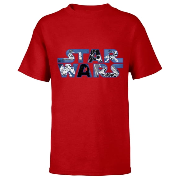 Star Wars Logo Millennium Falcon and Death Star - Short Sleeve T-Shirt for Kids -Customized-Red