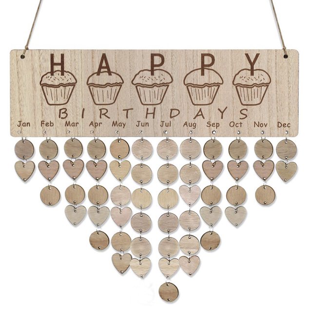 Cateissary Calendario de cumpleaños para colgar en la pared, tablero de cumpleaños Natural, manualidades decorativas, placa para el hogar, decoraciones, Decoración del hogar JM01063 Cateissary HA011576-03