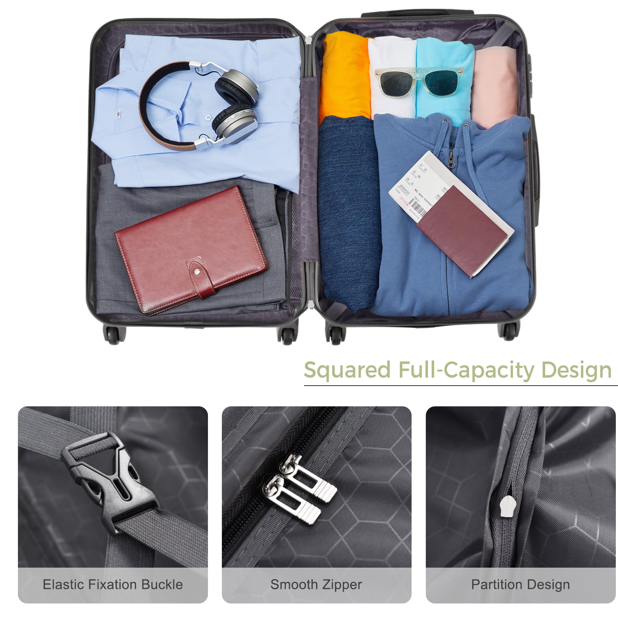 3-Piece ABS Luggage Set, 20" Carry-On, TSA Lock, 360° Spinner Wheels, Lightweight Travel