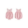 thumbnail image 2 of BemeyourBBs Newborn Baby Girl Summer Clothes Gingham Plaid Overall Bubble Romper Lace Trim Sleeveless Jumpsuit One Piece Outfits, 2 of 9
