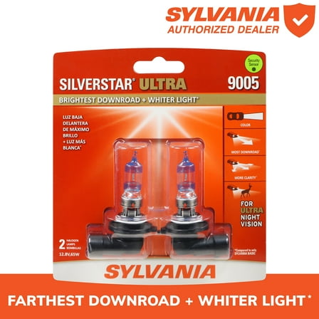 Sylvania 9005 SilverStar ULTRA Halogen Headlight Bulb, 2 Pack, Compatible with Multiple Cars