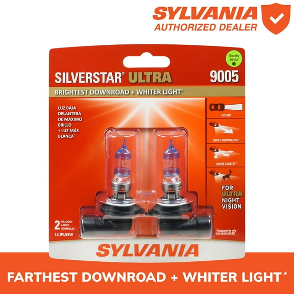Sylvania 9005 SilverStar ULTRA Halogen Headlight Bulb, 2 Pack, Compatible with Multiple Cars