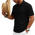 thumbnail image 7 of Hearthz S-5XL Polo Shirts for Men Waffle Textured Short Sleeve Shirt for Men Big and Tall Solid Color Golf Polos for Men with Chest Pocket Black M, 7 of 7