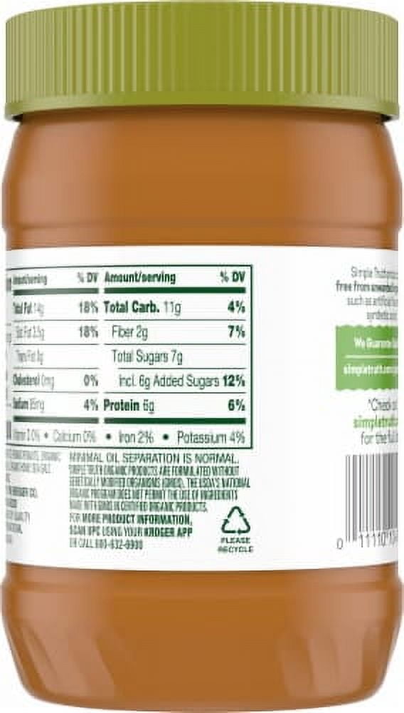 2X - Simple Truth Organic No Stir Creamy Honey Peanut Butter Spread 16 oz