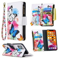 Dteck For Apple iPhone 11 Pro Max 6.5 inch Magnetic Patterned Leather Wallet Zipper Card Holder Stand Strap Case Cover,Butterfly