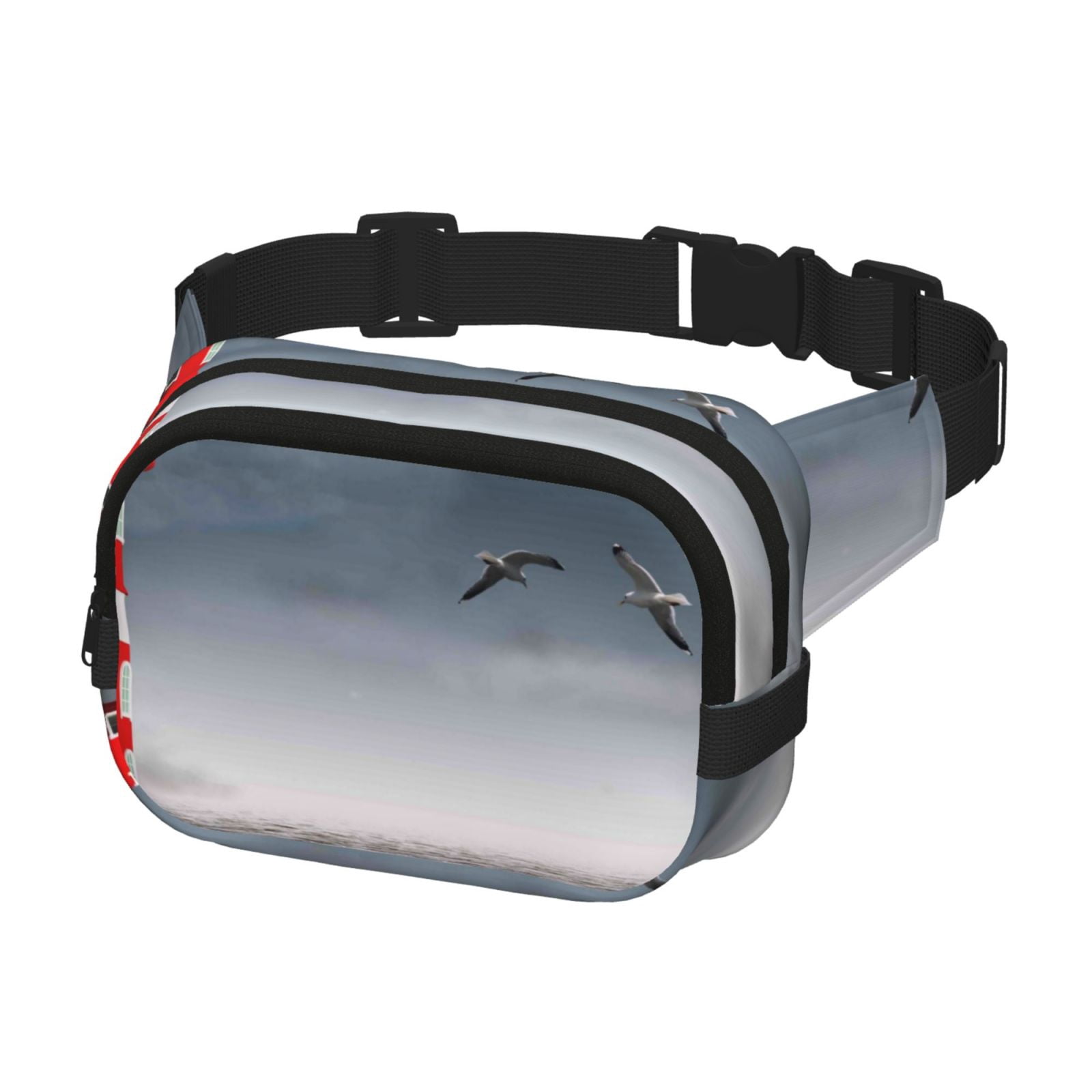 Picia 3d Lighthouse in the Surf Print Square Double-Layer Waist Bag Mini Adjustable Waist Belt Bag Exercise Running Travel Hiking
