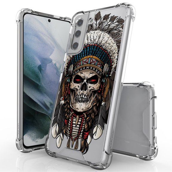 ANJ Hybrid Slim Hard Back Cover Case Flexible Bumper for Samsung Galaxy S21 - Skull Chief