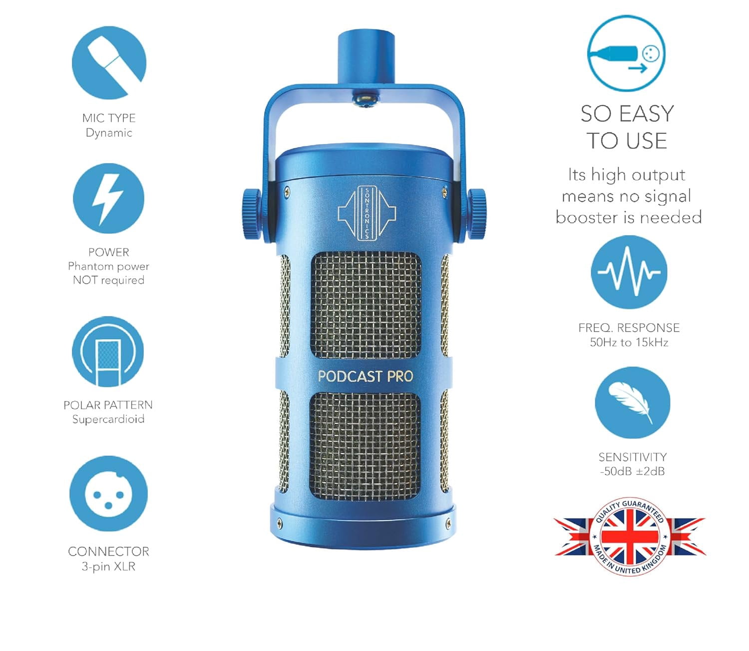Sontronics Podcast Pro - Dynamic Podcast / Streaming / Broadcast / Gaming Microphone. Blue