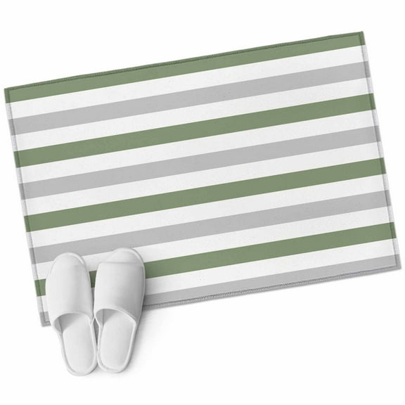 Sage Green Grey Stripe Bathroom Mat 2x3 FT,Non Slip Small Kitchen Mat,Farmhouse Watercolor Modern Geometric Washable Soft Backed Front Door Throw Rug Non-Shedding Indoor Outdoor Doormat for Entryway