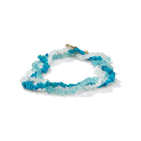 Turquoise Nugget Set - 3 Piece Turquoise, Topaz and Quartz Nugget Necklaces Set in Yellow Gold Tone 18