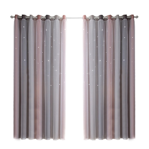 Cortinas de estrellas, cortinas opacas de estrellas para niños, niñas, dormitorio, sala de estar, co Tomshoo Gris 53 "W x 108 "L
