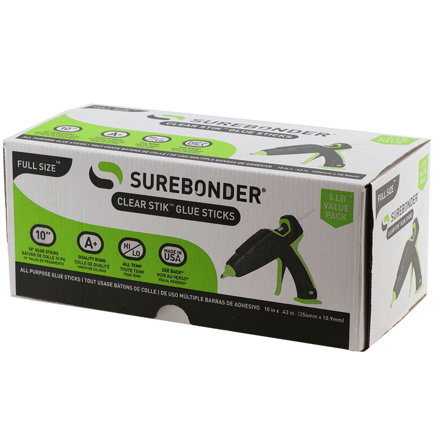 Surebonder DT-90R10 Full Size 10" Clear Glue Sticks - Dual Temperature - 5lb box, approx. 90 sticks