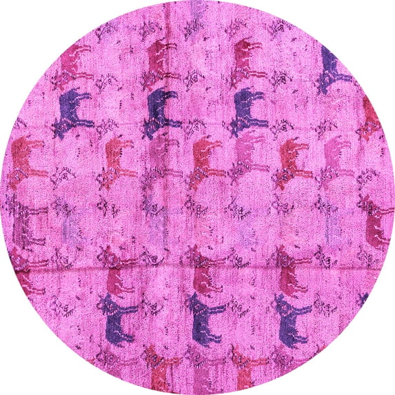 Ahgly Company Indoor Round Abstract Pink Modern Area Rugs, 3' Round