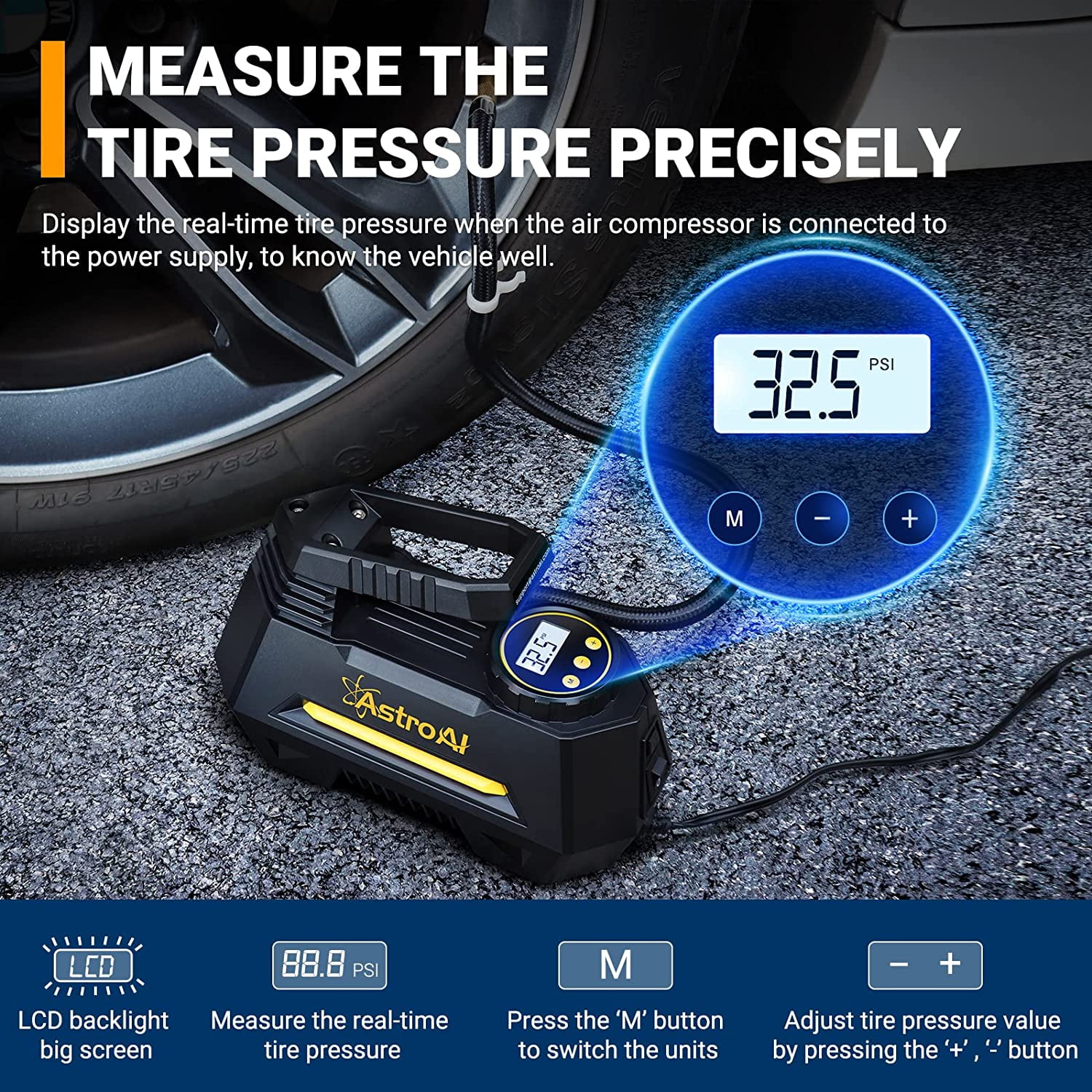 Buy TIREWELL TW-7002 100 PSI Portable Tyre Inflator with Dial Gauge, Analog  Tire Air Compressor Pump with LED Light and 3 Different Nozzles for Car,  Bike, Motorcycle, RV, SUV and ATV (12V)