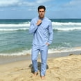 thumbnail image 5 of GrmtClth Fashion Mens Long Sleeve Henley Set Stand Collar Design Top and Elastic Waist Pants Casual Travel Leisure Outfit Sky Blue M, 5 of 6